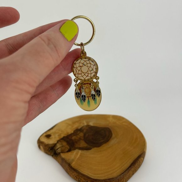 VINTAGE 🪶 DREAM CATCHER KEYCHAIN . DREAMCATCHER FEATHER NATIVE VIBE KEY RING - Picture 6 of 12